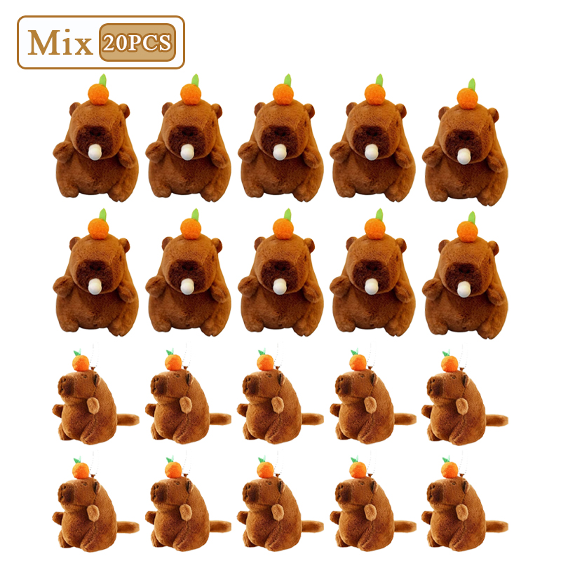 Porte-clés en peluche kaki, queue de vol, Capybara, mignon, poupée en peluche, jouet, pendentif pour sac d'école, , 1 à 20 pièces: Marron