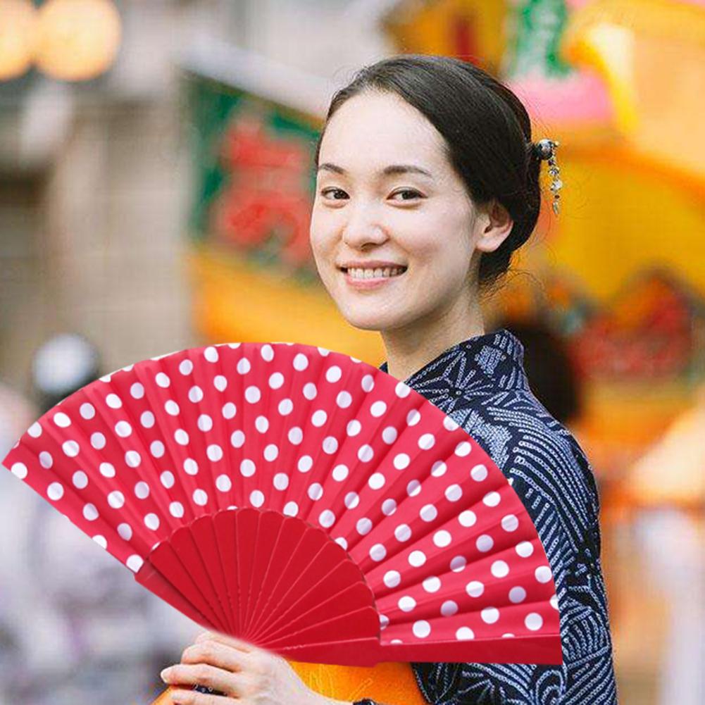 9 kleuren Elegante Plastic Spaanse Hand Fans Japanse Stippen Hand Folding Fan