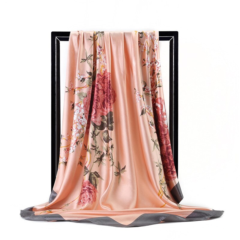 Kinesisk silke stil forår og sommer kvinder silketørklæder dame trykt firkantet tørklæde sjal strand tørklæde