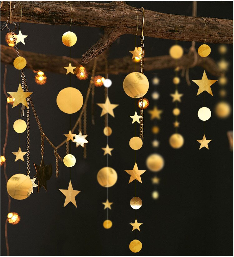 4M Nordic Style String Gold Silver Star Disc Hanging Garland Birthday Nursery Decor Hanging Ornament Party Accessories