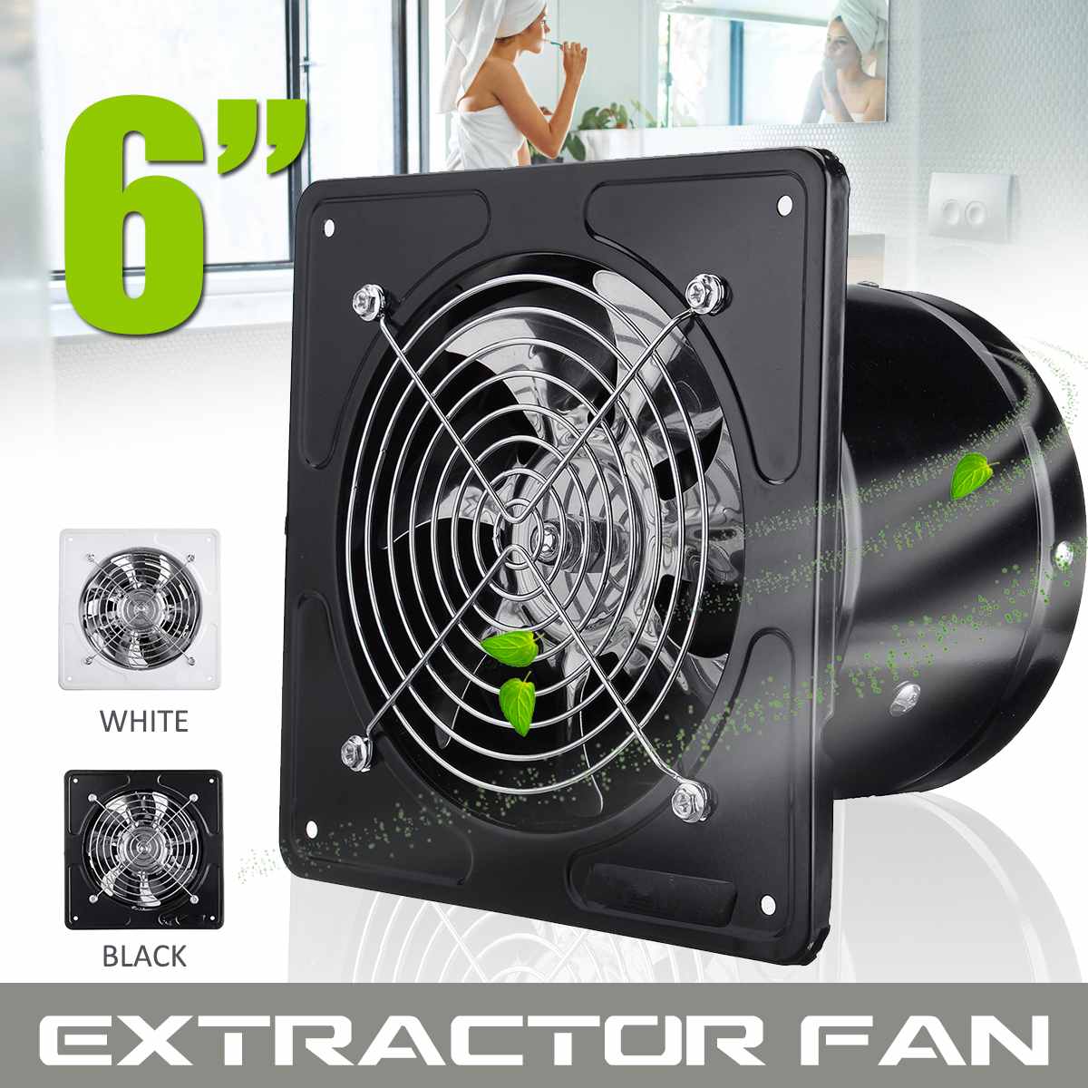 Household 6 Inch Extractor Ventilation Fan Exhaust Air Blower High Speed Low Noise Bathroom Kitchen Toilet Wall Air Vent Fan