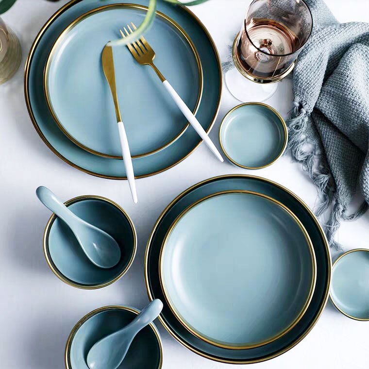 Europese Stijl Plaat Keramische Schotel Dinnerdinnerware Set Saus Rijst Kommen Soep Noedels Plaat Steak Westerse Voedsel Servies WF702214