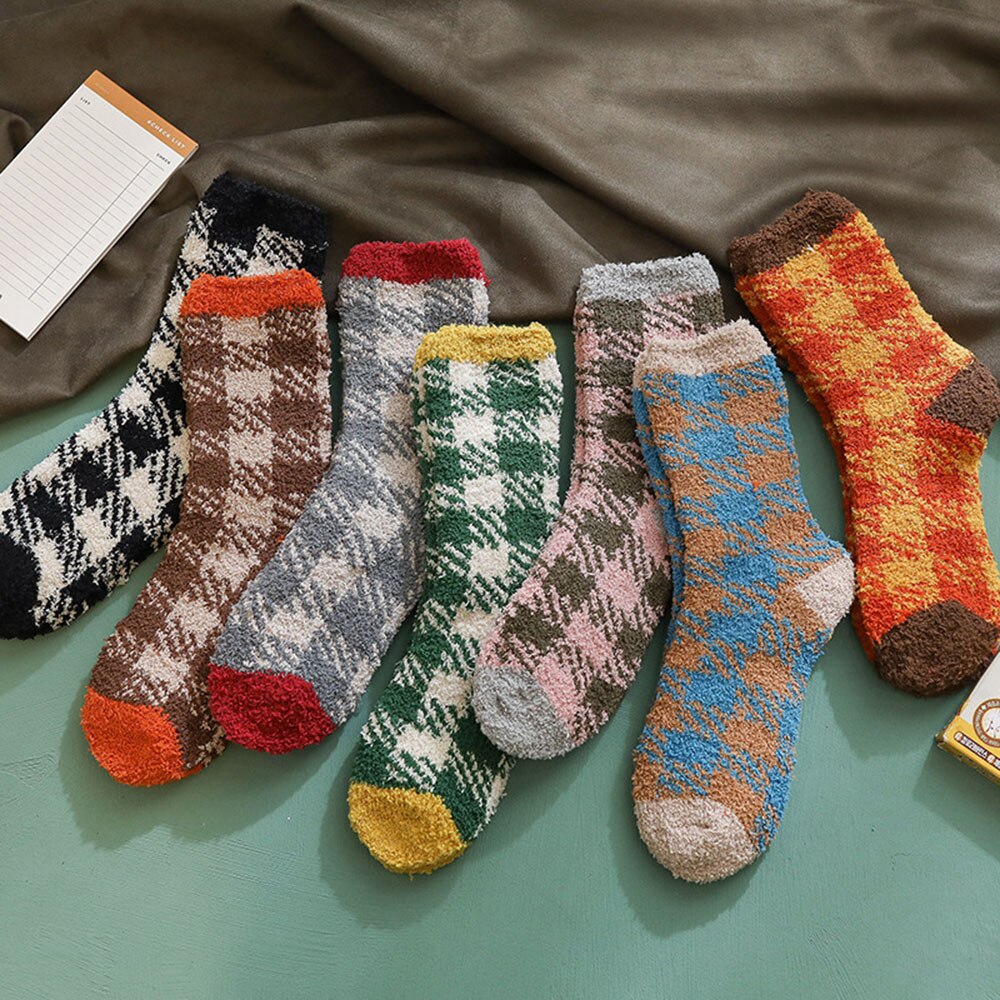 Femmes moelleux chaussettes Plaid maison doux lit plancher dormir Terry chaussette plus épais femelle corail polaire chaussettes