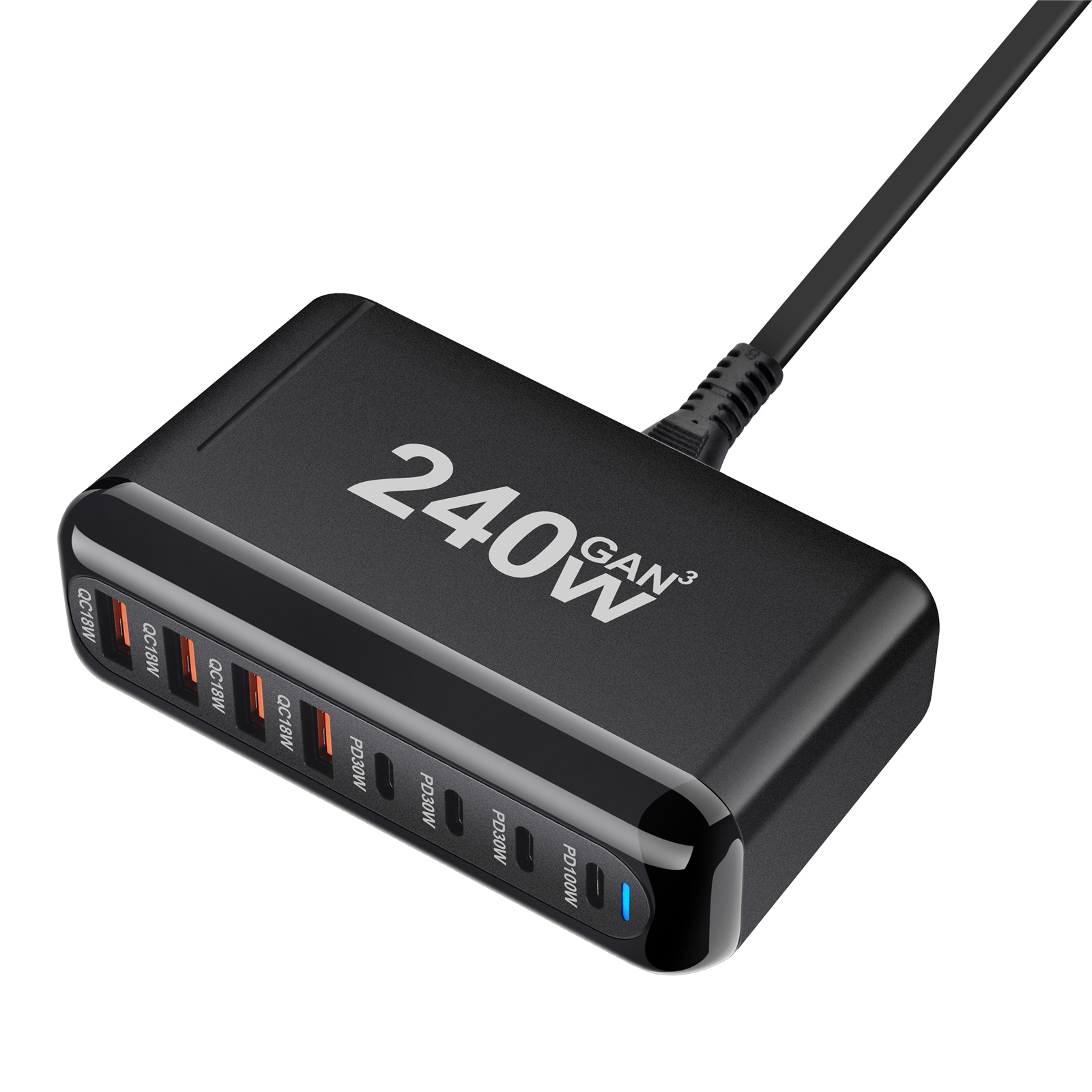 240W Desktop GaN-oplader 8-poorts USB Type C PD-oplader Snel opladen 3.0 USB Type C snellader Mobiele USB-oplader