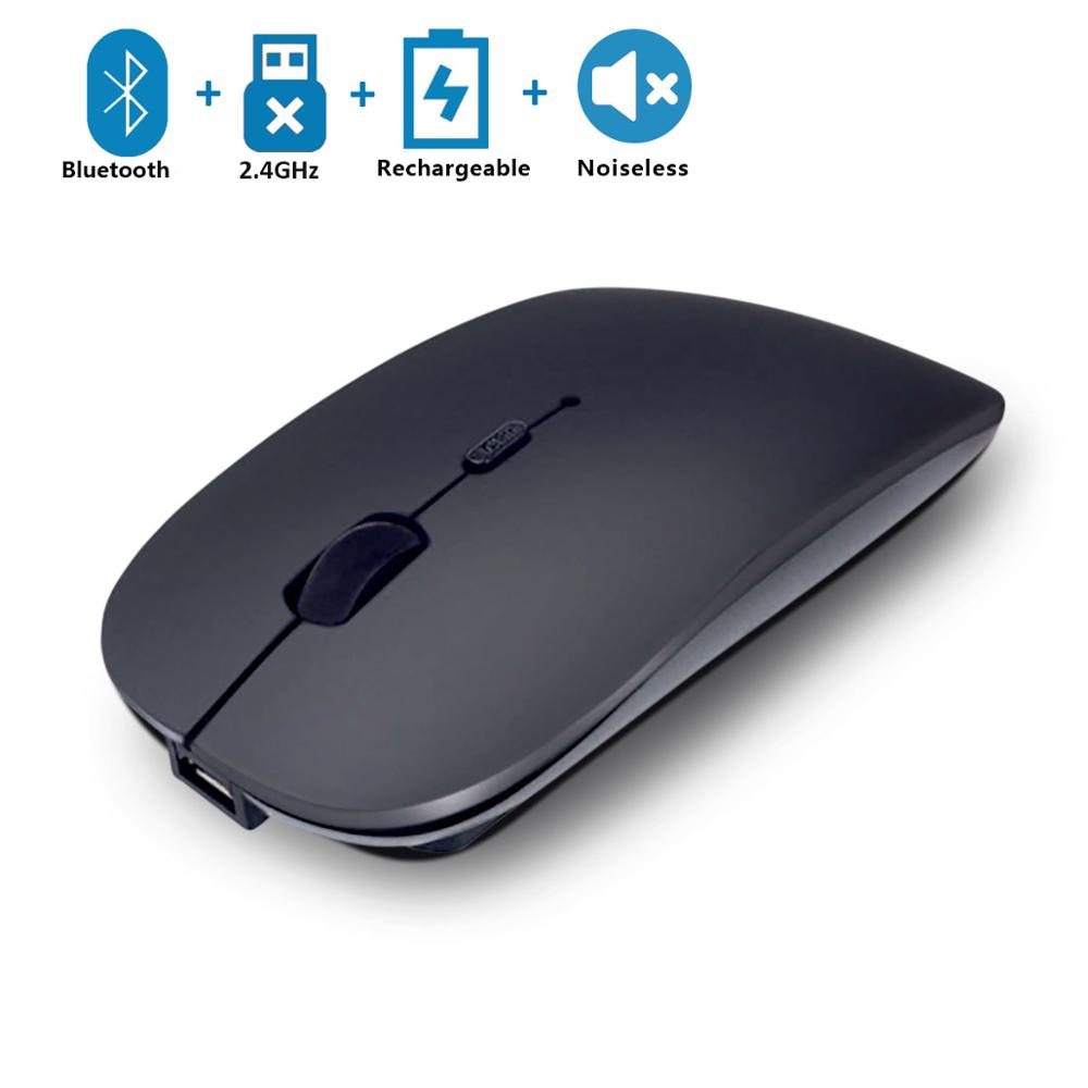 Wireless Rechargeable Silent Bluetooth Mouse 2.4G Wifi and Bluetooth Dual Mode Mice for iPhone iPad Macbook