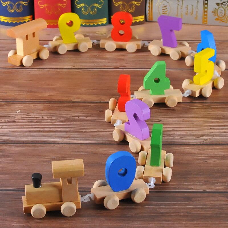 Baby Houten Digitale Kleine Trein Model Assemblage Klassieke Houten 0-9 Blok Vroeg Leren Set Kids Educatief Speelgoed Auto