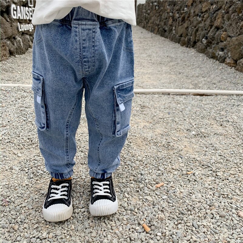 Tdoqot Boys Cargo Pants With Pockets- Elastic Waist Casual Baggy Cotton Joggers Khaki Size 7-8