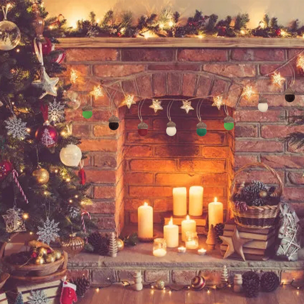 Adornos colgantes de bellota de fieltro de 30 piezas, bolas de fieltro de lana con cuerda de lino, árbol de Navidad de granja para decoración rústica, pared, en casa