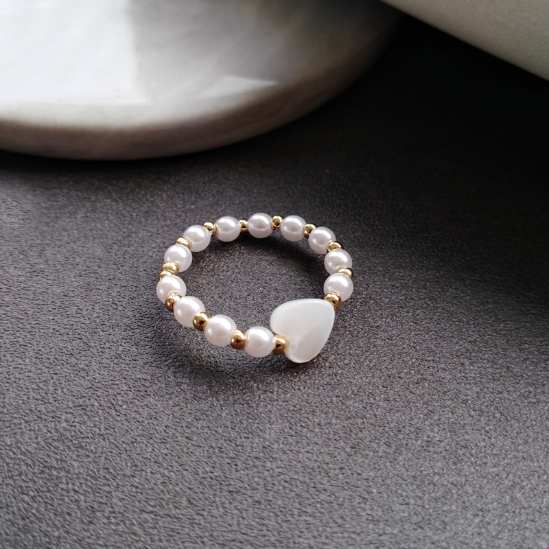 Moda pérola anel de corda elástica simples amor pêssego coração-em forma de anel