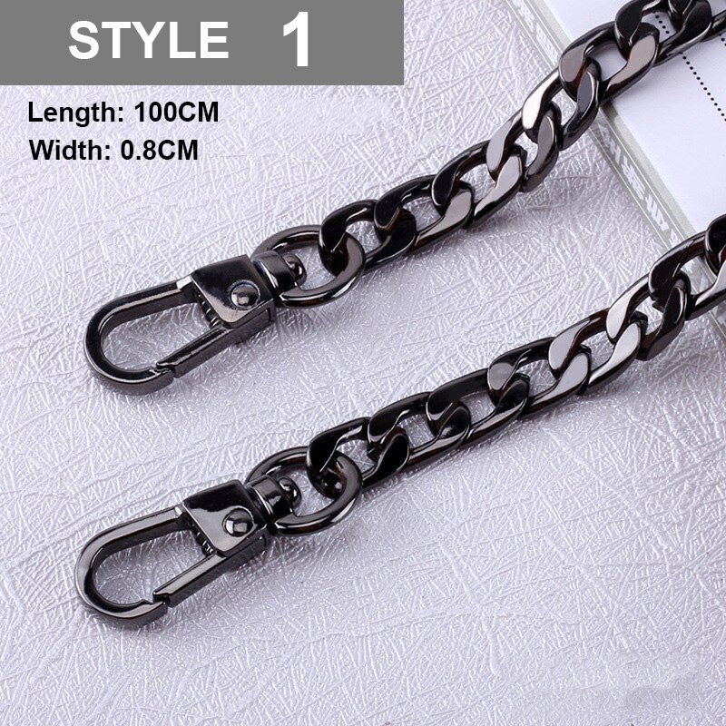 Correa de Metal para bolso de mujer, cadena de acero inoxidable para bolso cruzado, accesorios de hombro desmontables, 100cm: black1