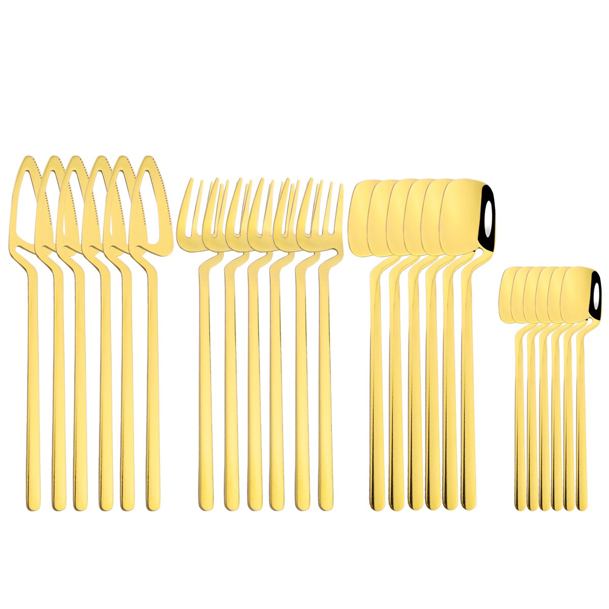 Stainless Steel Cutlery Silverware Forks Spoons Knives Dinnerware Sets Dishwasher Safe Tableware Set 24 Pieces with Tea Fork: Gold