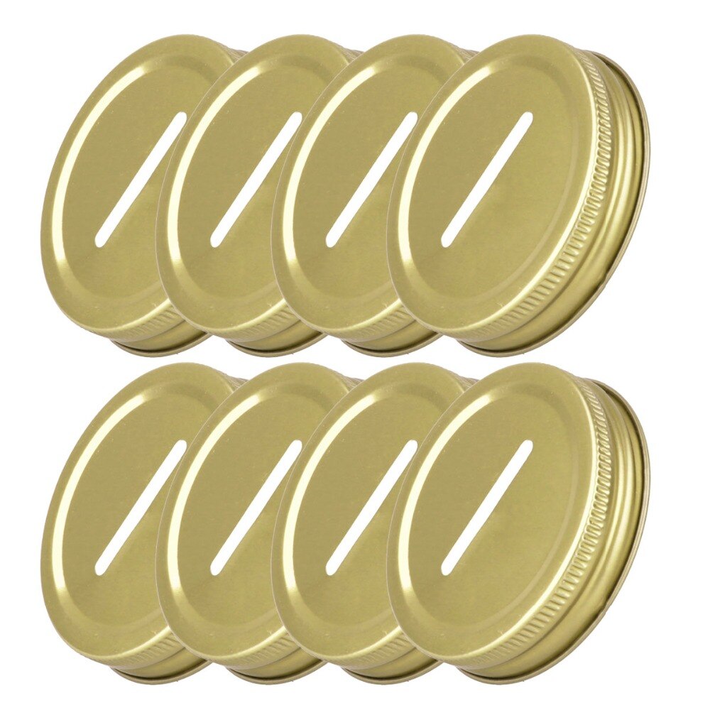 8Pcs/set Stainless Steel Metal Thread Cap 70mm Coin Slot Storage Lids Home Kitchen Canning Slotted Inserts Caps Supplies: Gold