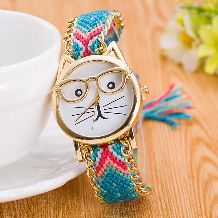 Montre Bracelet exquis pour femmes et filles, lunettes pour visage, en laine tressée de Style ethnique, Style à la , manuelle: 3