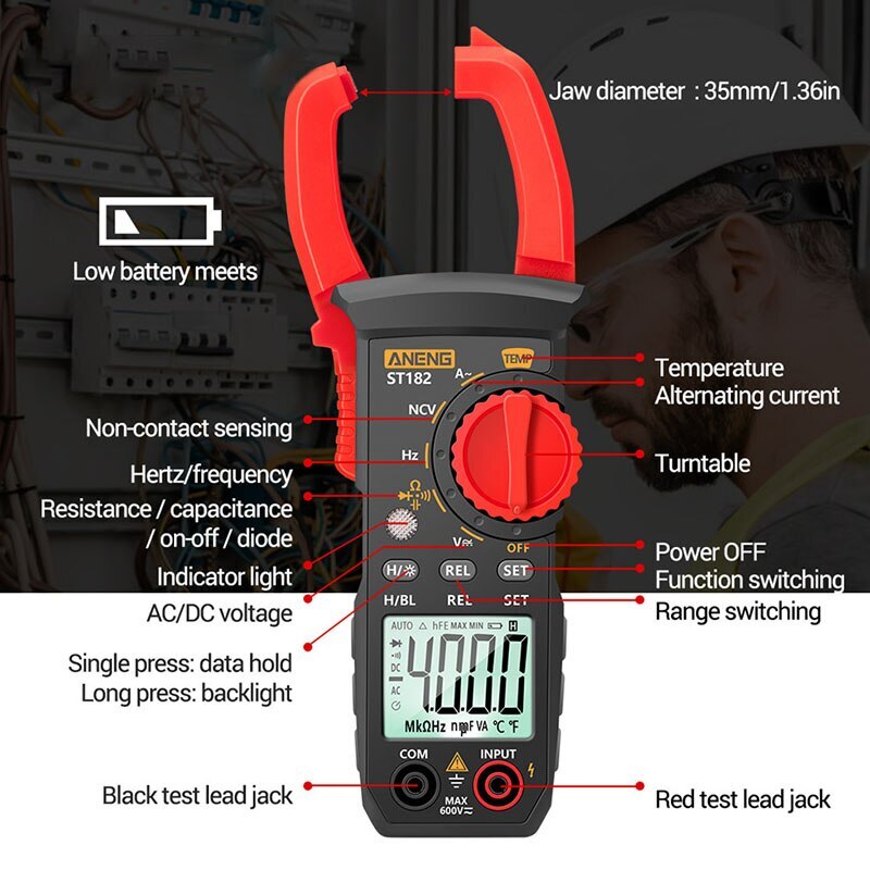 Digital AC DC Current Clamp Meter Multimeter True RMS 400A Auto Range Voltmeter Resistance Test