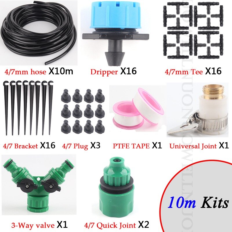 10~50m Garden Water Irrigation System Adjustable Dripper Emitters Flower Pot Watering Kits Plant Micro Drip Irrigation System: 10m Blue Kits