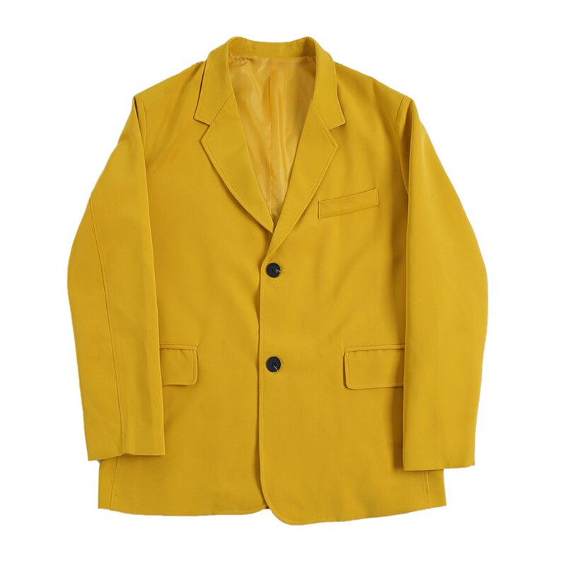 Men Bright Yellow Suit Jacket Notched Lapel Loose Fit Two-Buttons Single Breasted Casual Jackets Spring Mens Outerwear: XL
