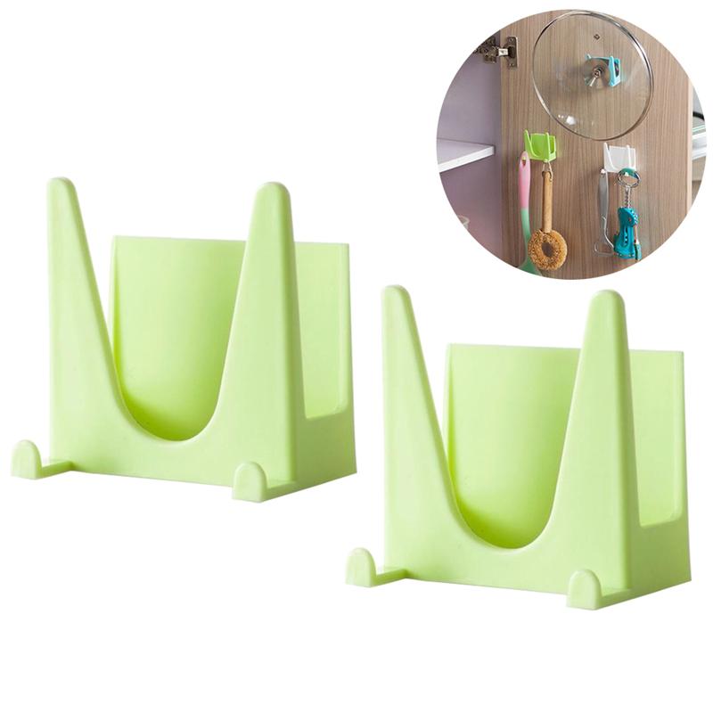 2 uds soporte para tapas de ollas de plástico montado en la Pared Soporte de tapa de olla herramienta de cocina organizador estante de almacenamiento: Verde
