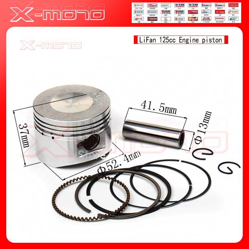 Lifan 125cc pièces de moteur dirt bike pit Piston-Kit-Rings-Pin-Cylinder-Gasket-52-4MM-14MM-LF125