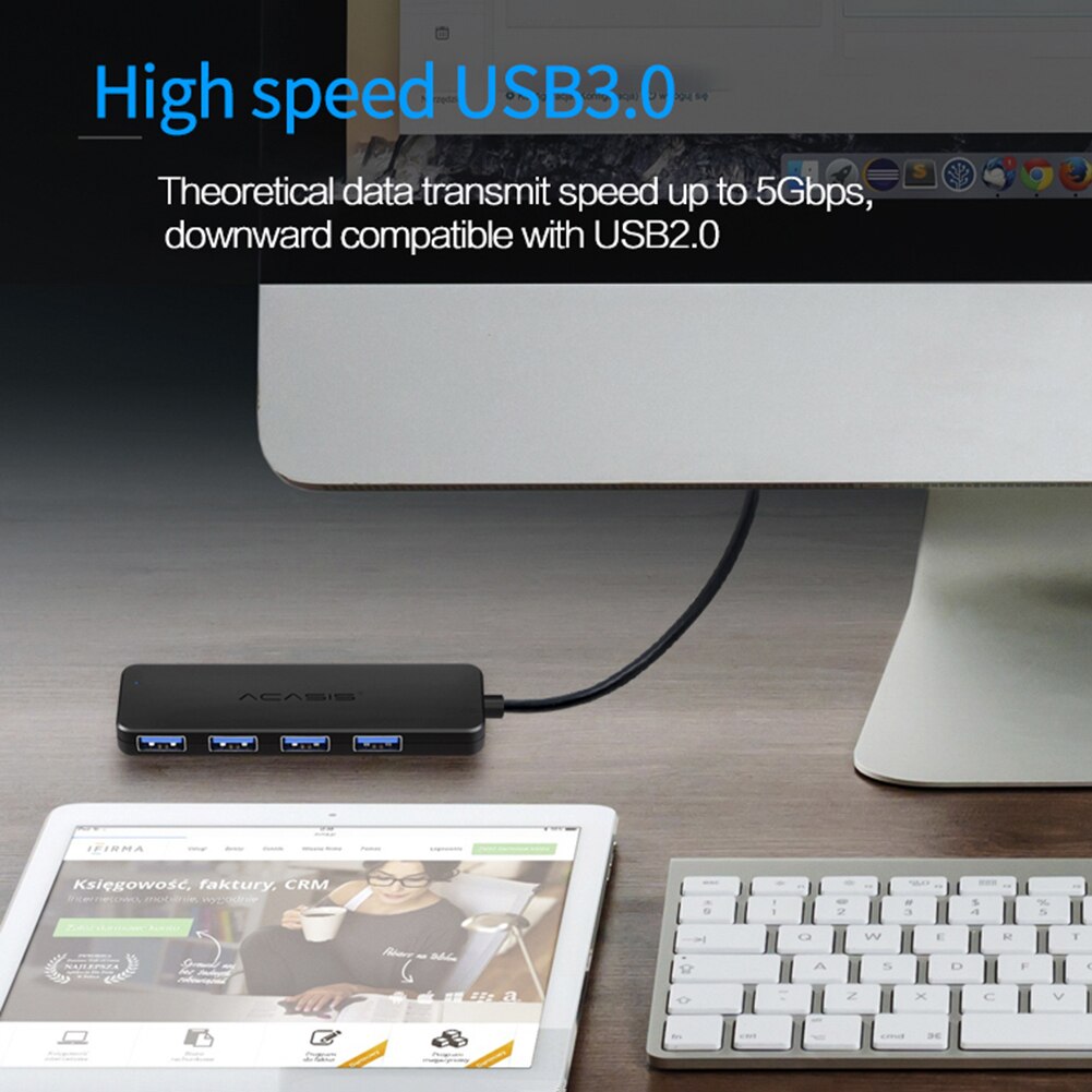 Portable 4 Port USB 3.0 HUB Splitter Multi USB Power Expander Adapter for Mouse Keyboard Scanner