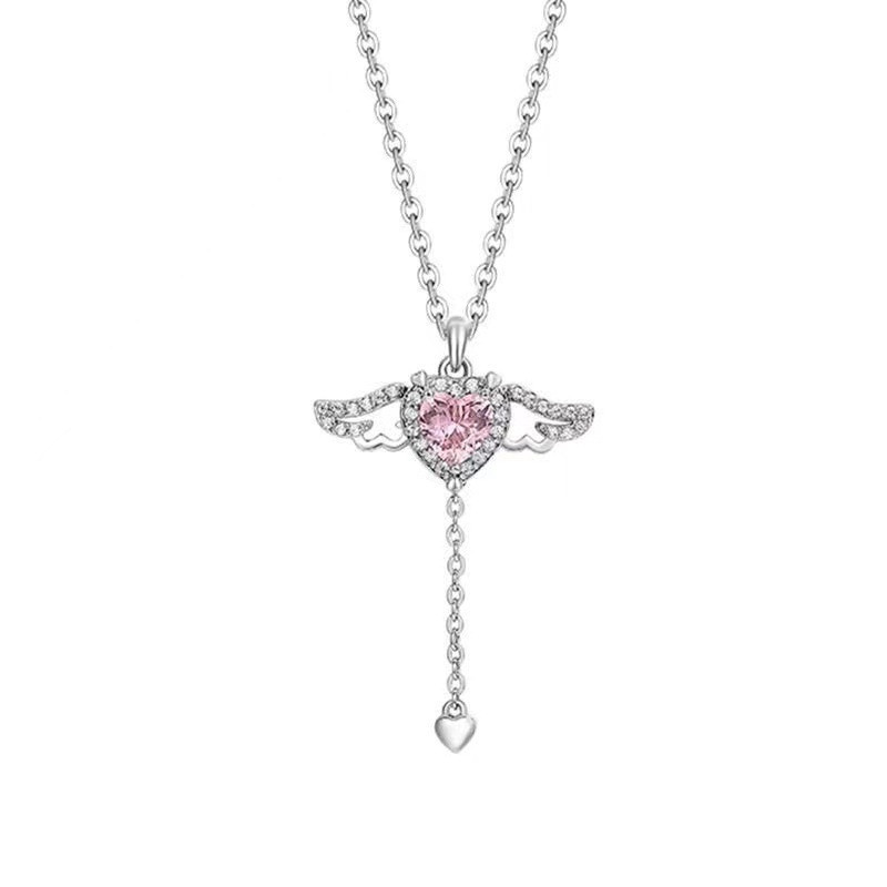 Collier avec pendentif ailes d'ange en cristal rose coréen pour femmes, bijoux minimalistes, chaîne de cou pour filles, flèche de cupidon, 2023: Couleur or jaune pâle
