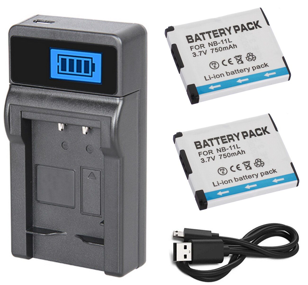 Batterie (2-Pack) + chargeur pour Canon IXUS 162, 165, 172, 175, 177, IXUS162, IXUS165, IXUS172, IXUS175, IXUS177 appareil photo numérique