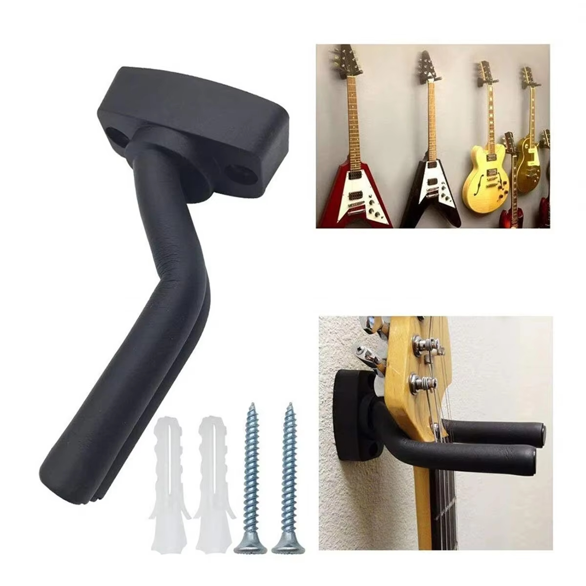 Miwayer-soporte de pared para guitarra, colgador de guitarra negro, gancho de pared para todos los tamaños, guitarras, bajo, mandolina, Banjo, ukelele