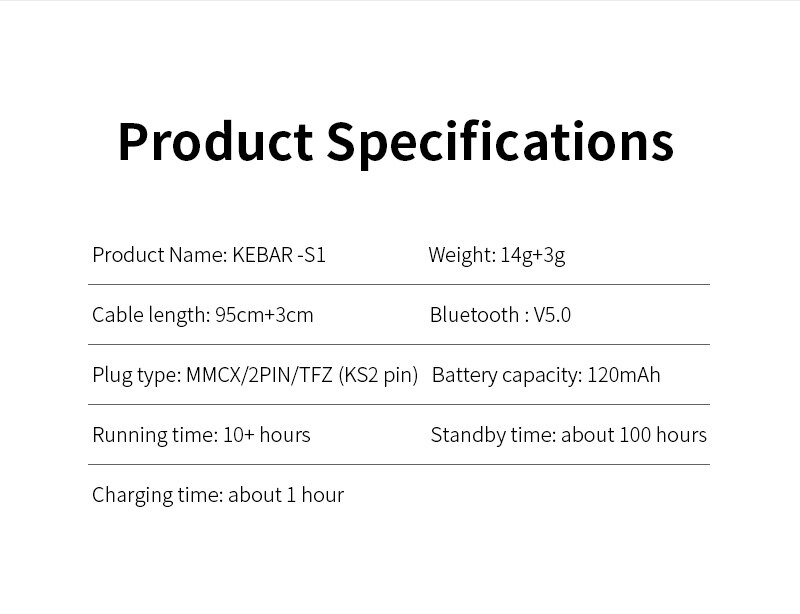 AK KBEAR S1 Bluetooth 5.0 Sports Bluetooth Upgrade Cable Wireless Headset Mate for KBEAR KS2 KB04 KB06 TRI I3