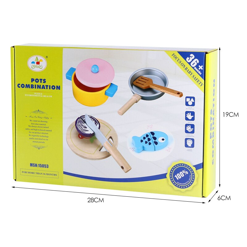 Simulazione del bambino bambola Combinazione Pentole Verdura/Pesce Piatto Caldo Giocattoli di Legno Gioca Cucina Cibo Taglio Prentend Gioca Cibo Compleanno Seme regalo
