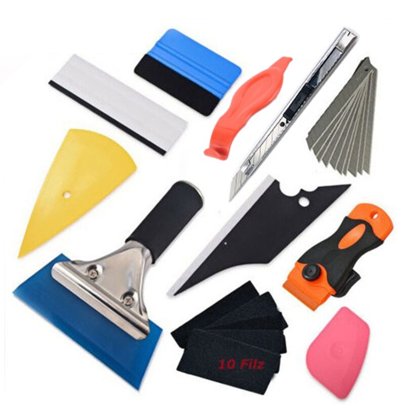 11Pcs/Set Car Tools Wrap Film Sticker Wrapping Tool Auto Window Foil Squeegee Razor Scraper Cutter Aid Tool Window Tinting: Default Title