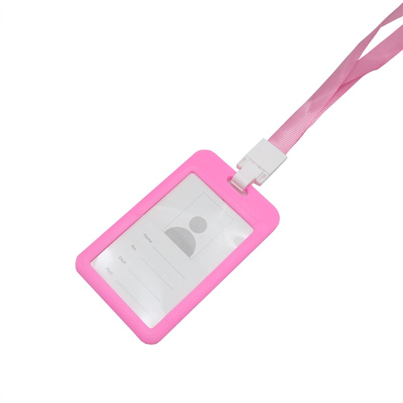 Bärbar färgglad anställd plast id-korthållare namnmärke snodd halsband personal personal kort kontor & pappersvaror: 1 st rosa