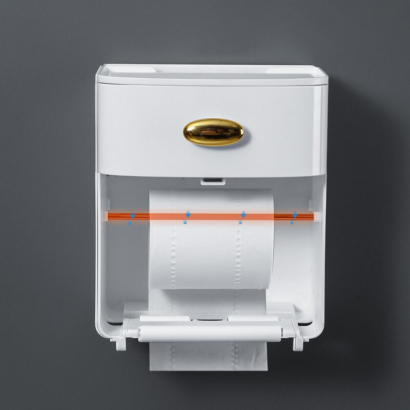 Double Layer Tissue Box Wall Mounted Toilet Paper Holder Waterproof Storage Box Mobile Phone Storage Table Bathroom Supplies