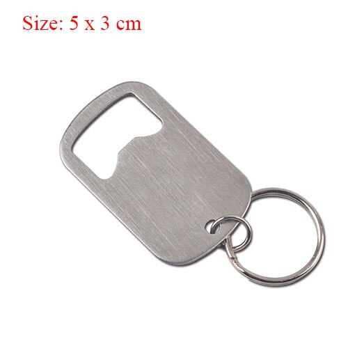 Ruostumattomasta teräksestä litteät pullonkorkin avaaja poistotangon terä kotihotelli olutpullonavaaja avaimenperät: 5 x 3cm