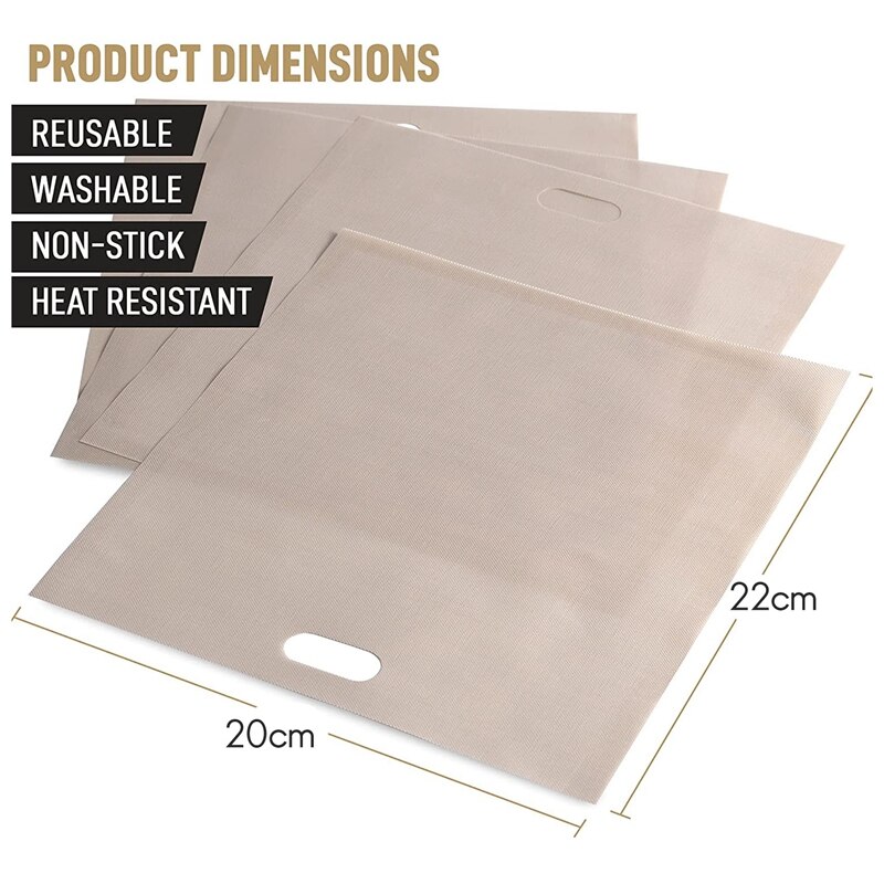 8 Pack Reusable Toaster Bags for Grilled Cheese Sandwiches - Non Stick Grilled Cheese Toaster Bags Reusable