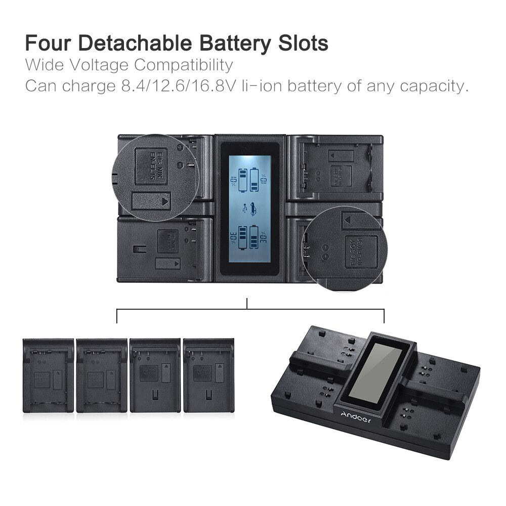 Andoer NP-FZ100 4-Channel LCD Digital Camera Battery Charger for Sony A7III A9 A7RIII A7SIII Camera Battery Fast Charger Adapter