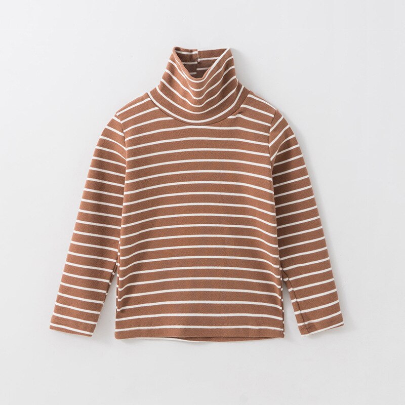 freundlicher T-Hemden gestreift Rollkragen Neue Herbst Winter Teenager Mädchen Kleidung Baby Junge Langarm lässig Spitzen Warme zur Seite fahren Baumwolle: khaki / 2T(90)