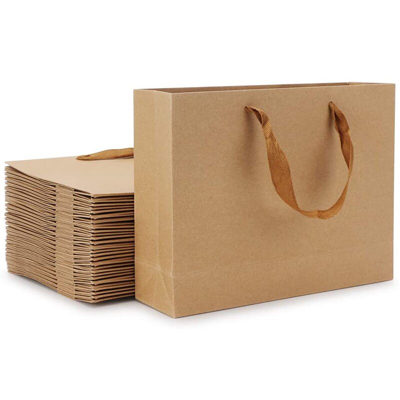 25 stykker kraftpapir indkøbspose kraftpapirpose, brun kraftpapirpose med udvidet stofhåndtag: Default Title