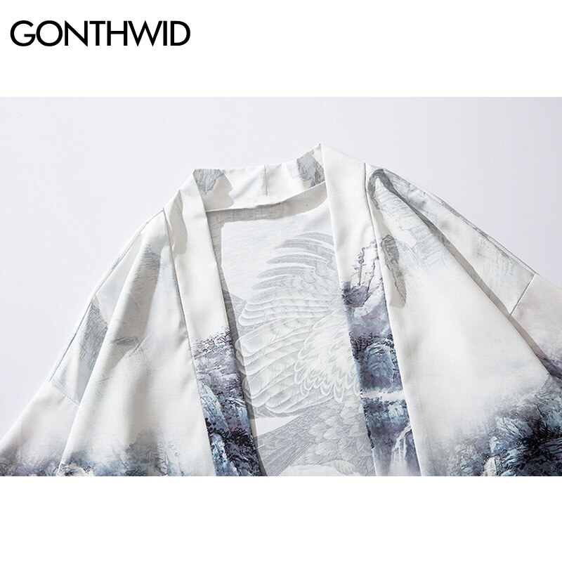 Gonthwid japanilainen tyyli kotka vuori mänty kuvio kimono neuletakki haori takit katuvaatteet harajuku rento avoin etutakki