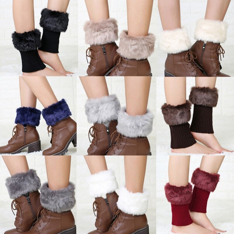 Guêtres en fourrure tricotée au Crochet pour femmes, chauffe-jambes, poignets, chaussettes, guêtres, hiver