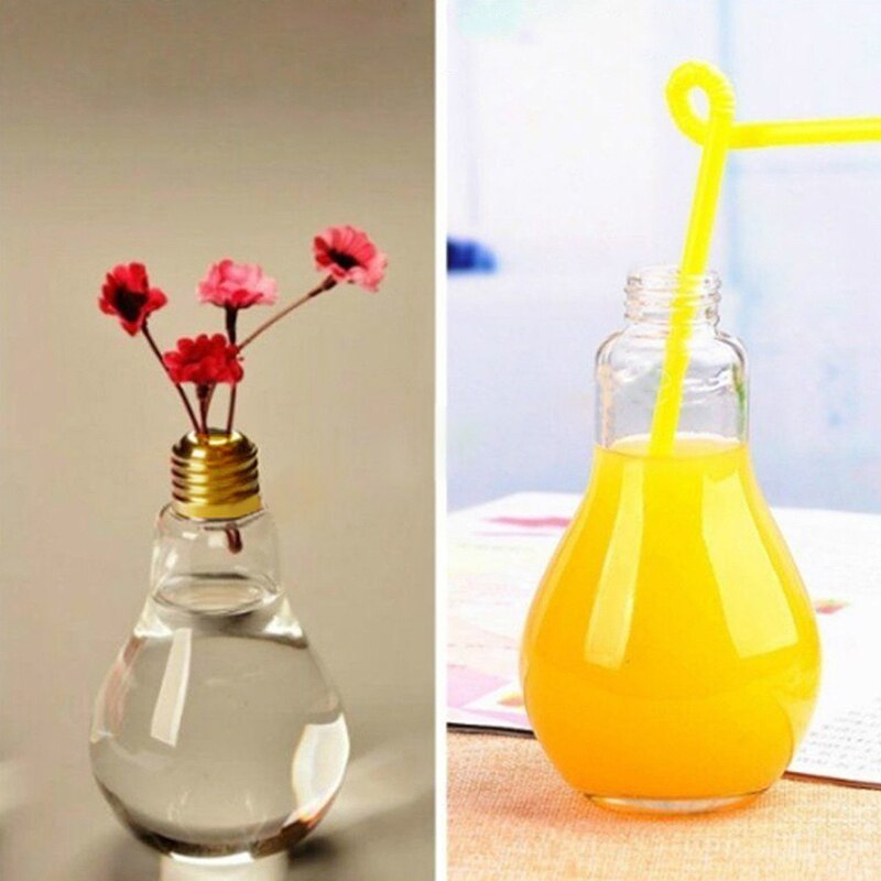 Bottle Tea Glass Light Bulb Water Drink Containers Transparent Clear Glass Cup Bottle for Bar Deco Cup