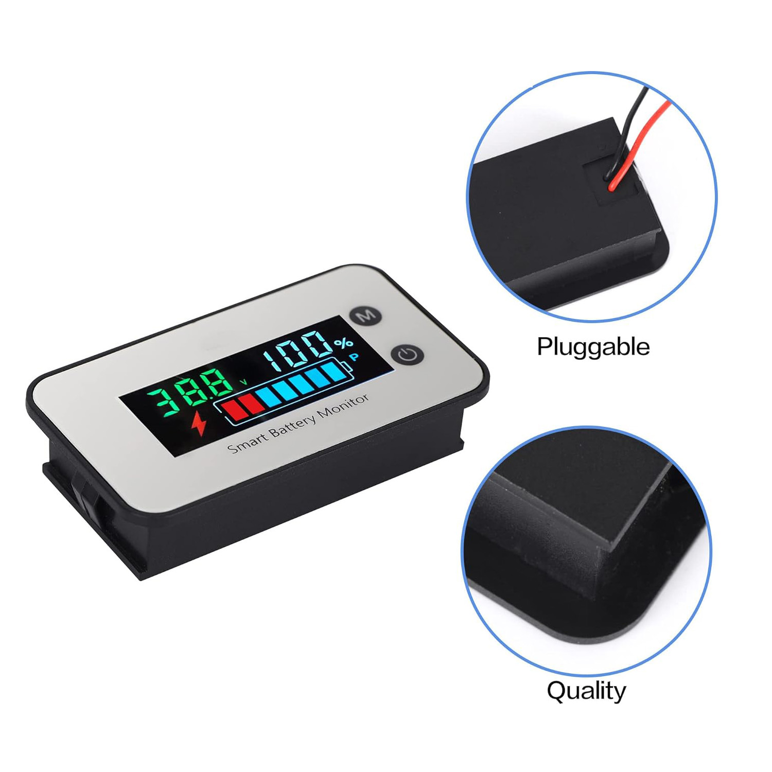 Waterdichte batterijmonitormeter 7-100V auto motorfiets golfkar batterijcapaciteitstester met zoemeralarm en temperatuur