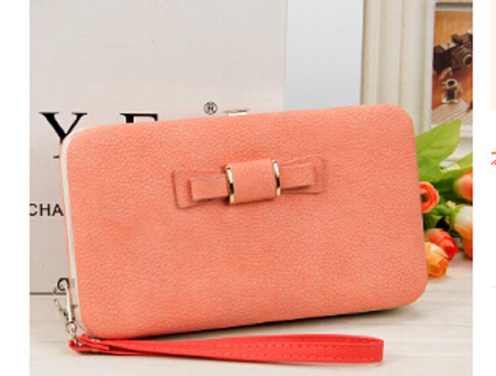 Portemonnee vrouwen Lange Card Hold Boog knoop Grote Capaciteit Lunchbox Mobiel Effen Pocket Purse: Roze