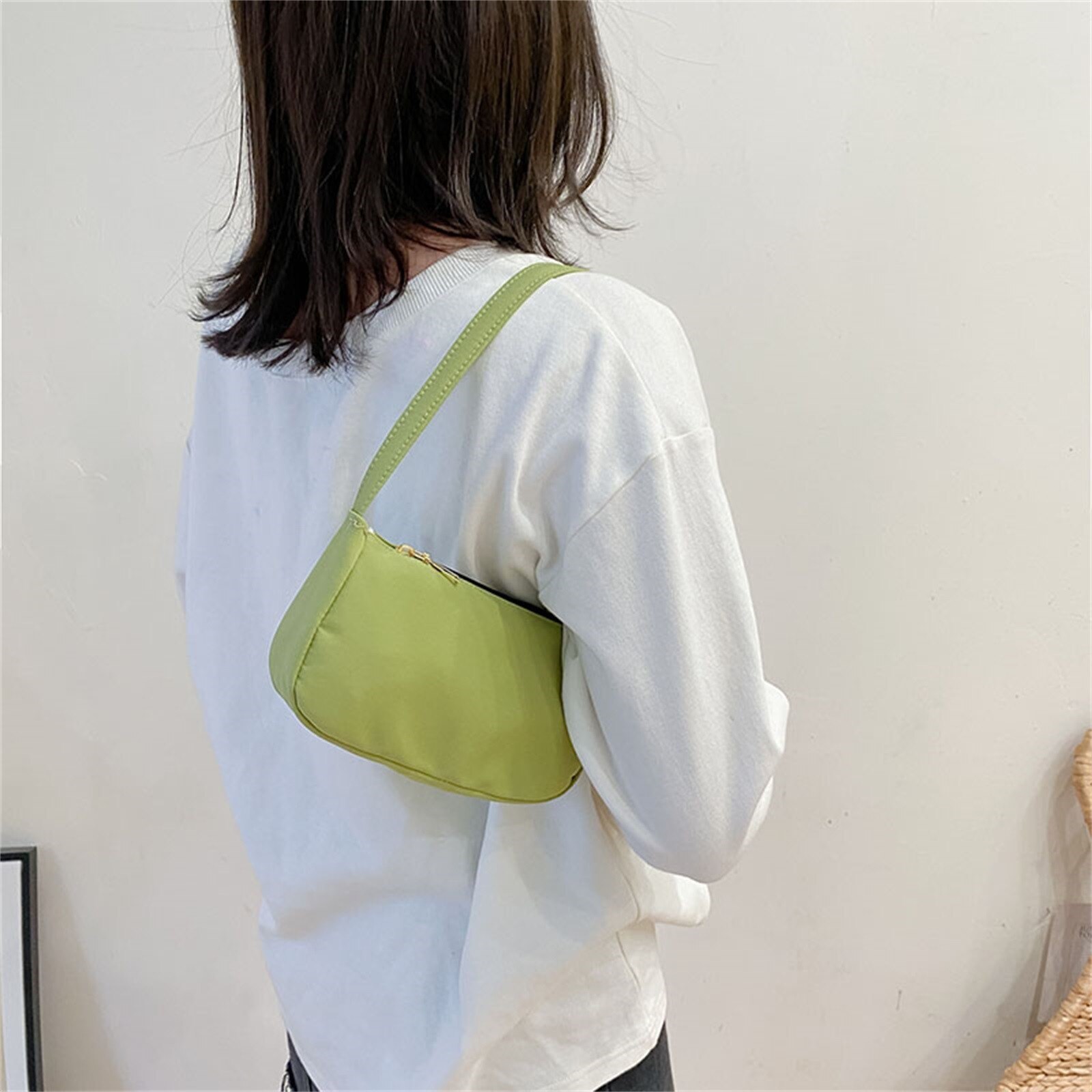 Solid Color Ladies Baguette Handbags Women Nylon Casual Shoulder Underarm Shoulder Bags Portable Travel Clutches#p35