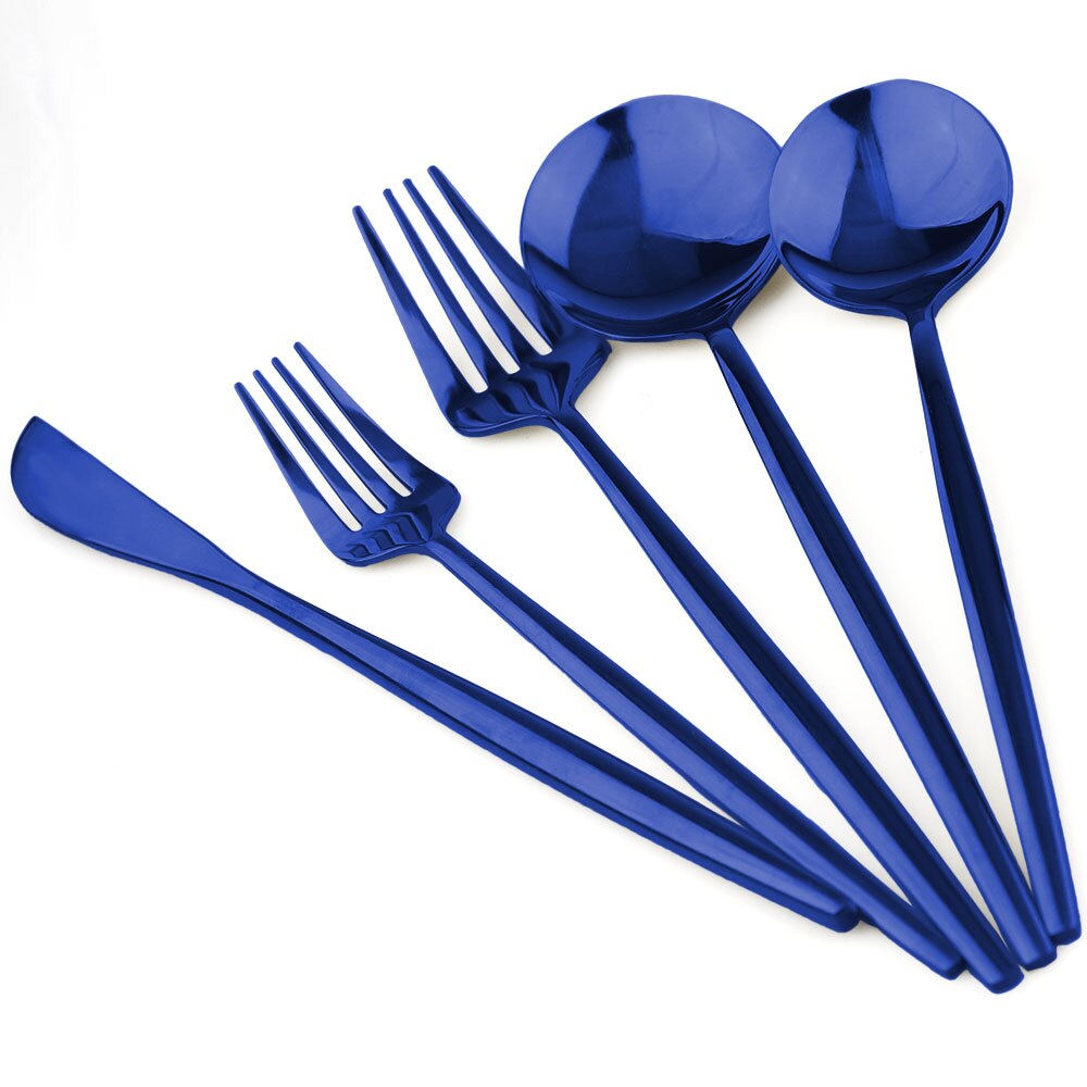 5 st lyxiga rainbow bestick set bestick set guld restaurang dessert gaffel bestick 304 rostfritt stål servis silver set: Blå