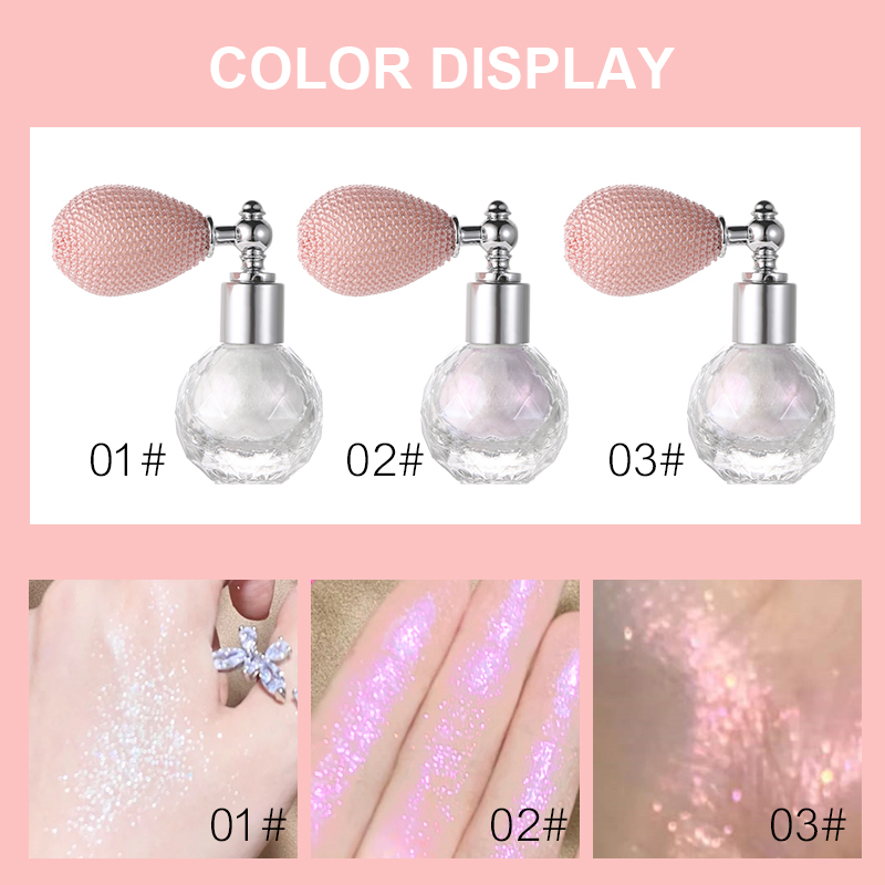 Shiny Glitter Body Powder Highlighter Spray with High Gloss Shine and Sparkle, Suitable for Face and Body Makeup Highlighter
