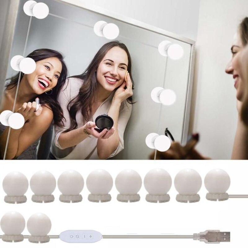 Hollywood stil led spegel ljus makeup spegel usb kosmetisk smink lampa 10 glödlampor kit 3 färger belysning skönhetsdressing: Default Title