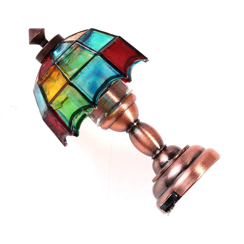 1:12 Poppenhuis Mini Bureaulamp Led Lamp Gekleurde Schaduw Leeslamp Pop Decor Speelgoed