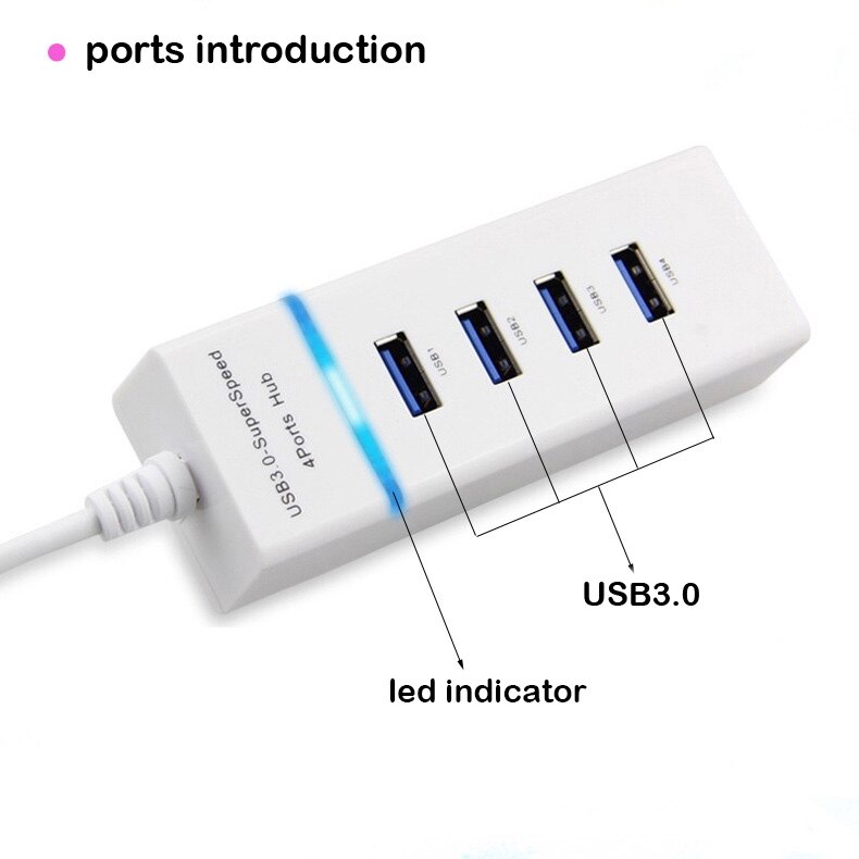 4-Port USB3.0 Hub With LED Light Bar PC/Laptop Docking Station Multi-interface Splitter USB Converter