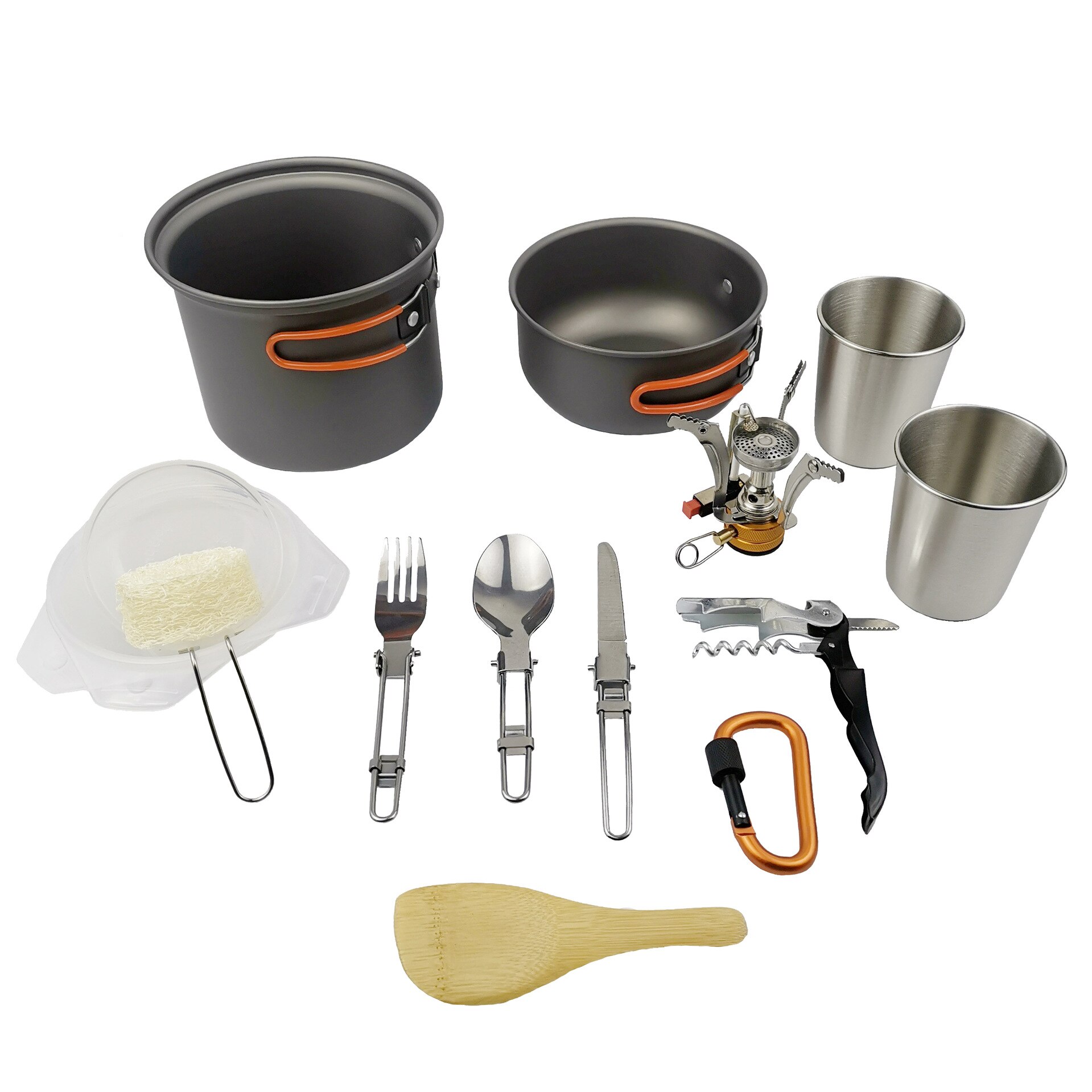 Aluminium Legierung draussen Camping Reise Kochgeschirr Camping Topf Wandern Picknick Tourist Geschirr einstellen Mit Klapp Löffel Mini Gas Herde: 1904