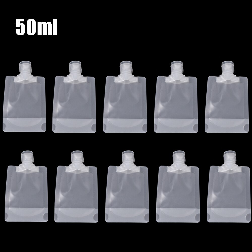 10pcs Clear Reusable Leakproof Refillable Pouches Cosmetic Containers Shampoo Lotion Liquid Dispenser: 50ml