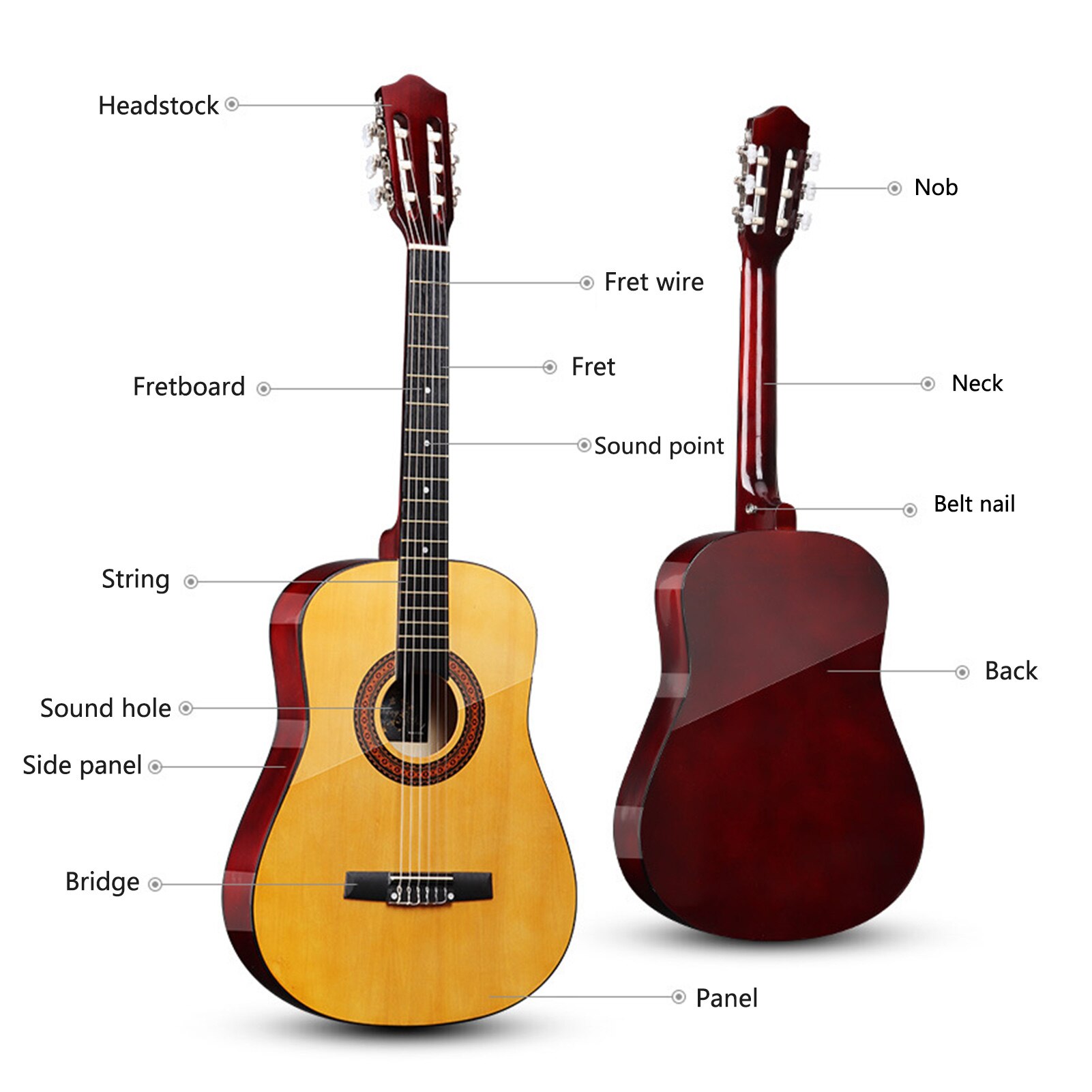 38'' Classic Acoustic Guitar 38 inches 6 Strings Acoustic Guitar Wooden Guitar for Students Beginners (Wood)